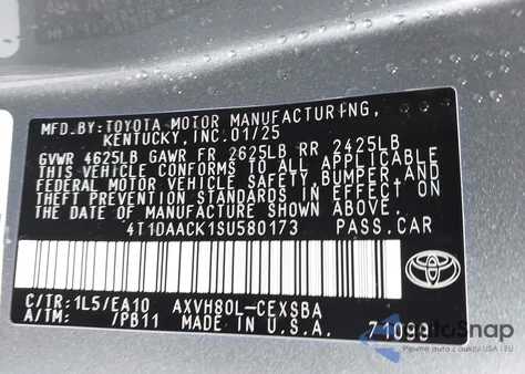 2025 Toyota Camry Se from USA, damaged, VIN 4T1DAACK1SU580173